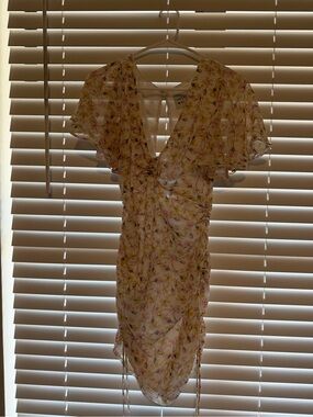 Hello Molly Yellow Floral V-Neck Ruffle Mini Dress